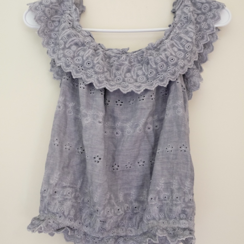 Grey Embroidered Off-the-Shoulder Blouse